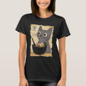 Funny Grey Cat Ramen Anime Graphic Japanese Kawaii Tシャツ (正面)