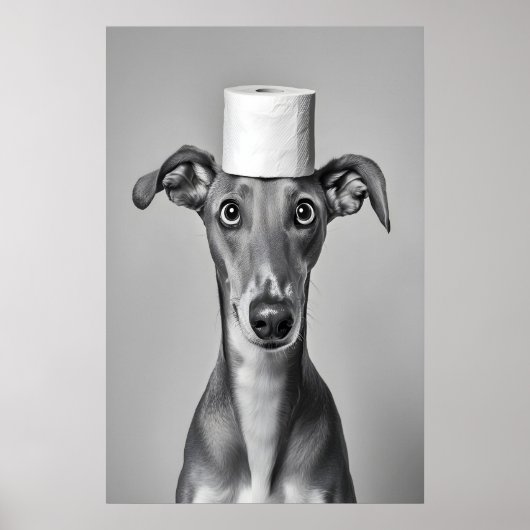 Funny Greyhound Bathroom Art Print, Toilet Paper ポスター (正面)