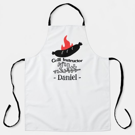 Funny Grill Instructor BBQ Sausage Bold Black エプロン (正面)