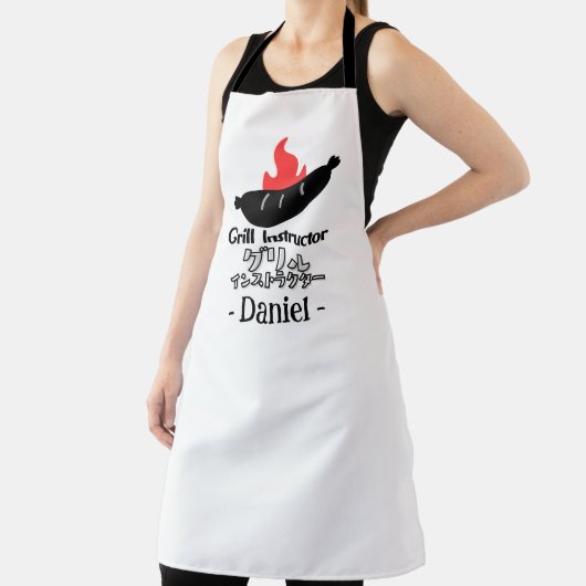 Funny Grill Instructor BBQ Sausage Bold Black エプロン (インサイチュ)