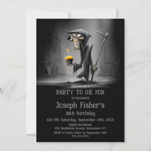 Funny Grim Reaper with Cupcake Birthday Party 招待状 (正面)