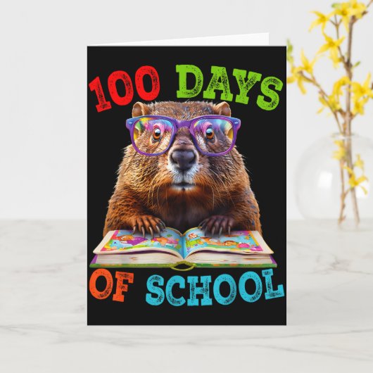 Funny Groundhog 100th Day Of School Teacher Ground カード (黄色い花)
