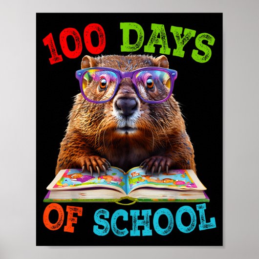 Funny Groundhog 100th Day Of School Teacher Ground ポスター (正面)