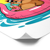 Funny Groundhog Hawaiian Flamingo Float Beach Summ ポスター (角)