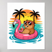 Funny Groundhog Hawaiian Flamingo Float Beach Summ ポスター (正面)