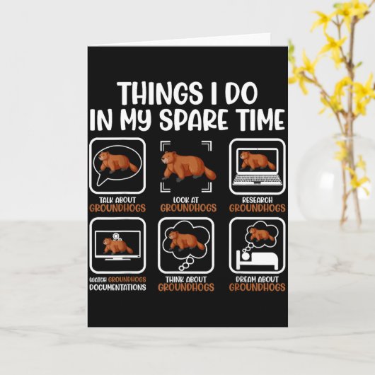 Funny Groundhog Lover Woodchuck Ground Hog Men Wom カード (黄色い花)