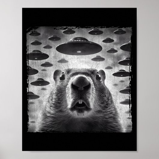 Funny Groundhog Selfie With Alien Ufos Groundhog D ポスター (正面)