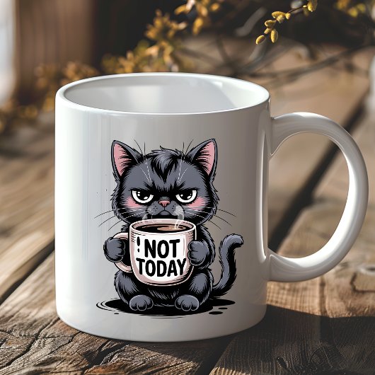 Funny Grumpy Black Cat Lover Not Today Sarcastic コーヒーマグカップ