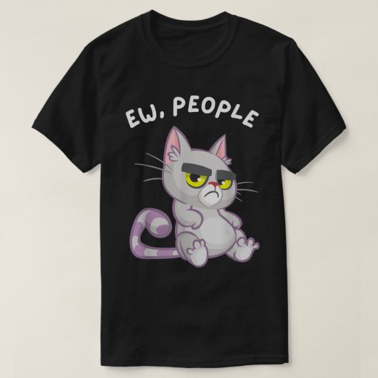 Funny Grumpy Cat Anti Social Design Tシャツ (デザイン正面)
