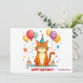 Funny Grumpy Cat Birthday Card – Balloon Overload カード (スタンド正面)