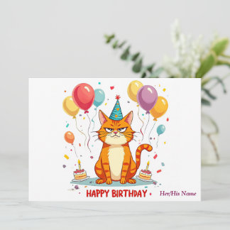 Funny Grumpy Cat Birthday Card – Balloon Overload カード