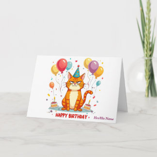 Funny Grumpy Cat Birthday Card – Balloon Overload カード