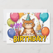 Funny Grumpy Cat Birthday Card – Cartoon Party Hum カード (正面)