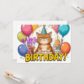 Funny Grumpy Cat Birthday Card – Cartoon Party Hum カード (正面/裏面インサイチュ)