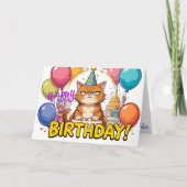 Funny Grumpy Cat Birthday Card – Cartoon Party Hum カード (正面)
