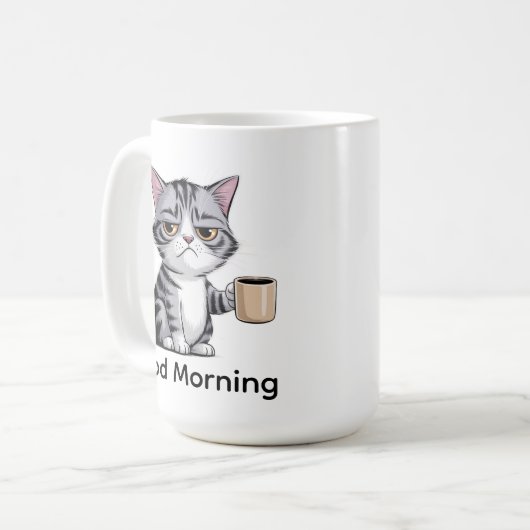 Funny Grumpy Cat Coffee Mug – “Good Morning” Cute  コーヒーマグカップ (正面左)