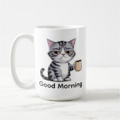 Funny Grumpy Cat Coffee Mug – “Good Morning” Cute コーヒーマグカップ (左)