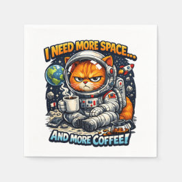  Funny Grumpy Cat, Need More Space And More Coffee スタンダードカクテルナプキン
