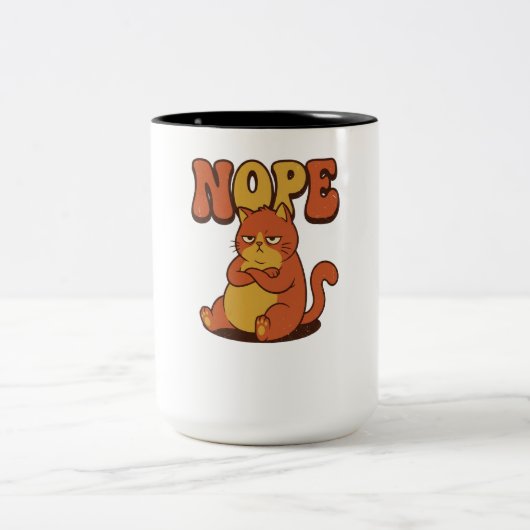 Funny Grumpy Cat "NOPE" Coffee Mug - Cat Lover Gif ツートーンマグカップ (中央)