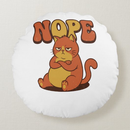 Funny Grumpy Cat "NOPE" T-Shirt - Retro 70s Style ラウンドクッション (正面)