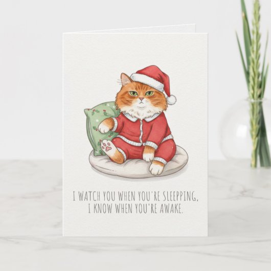Funny Grumpy Christmas Cat Card カード (正面)