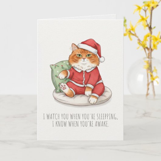 Funny Grumpy Christmas Cat Card カード (黄色い花)