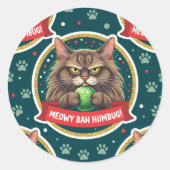 Funny Grumpy Christmas Cat Sticker – Ornament cat ラウンドシール (正面)