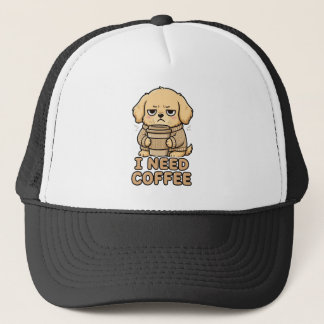 Funny Grumpy Dog I Need Coffee Hoodie - Cute Coffe キャップ
