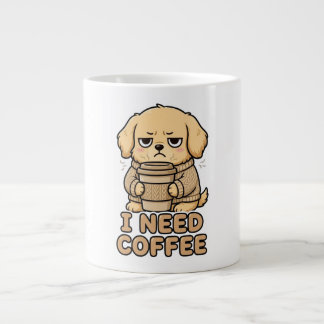 Funny Grumpy Dog I Need Coffee Hoodie - Cute Coffe ジャンボコーヒーマグカップ
