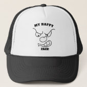 Funny Grumpy Emoji Trucker Hat - My Happy Face Cap キャップ (正面)