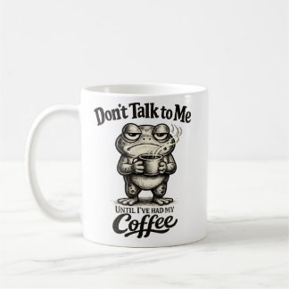 Funny Grumpy Frog Drinking Coffee コーヒーマグカップ