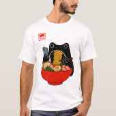 Funny Grumpy Frog Eat Ramen and Scroll Phone Art Tシャツ (正面)