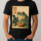 Funny Grumpy Frog Eat Ramen and Scroll Phone Art Tシャツ