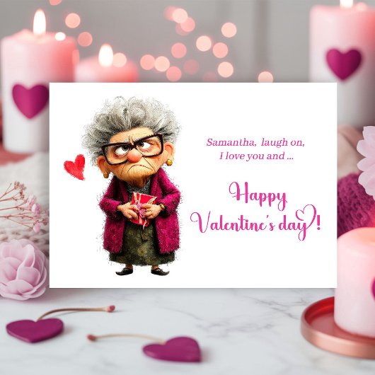 Funny Grumpy Lady In Hot Pink Valentine’s Day Card シーズンカード