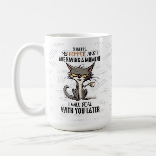 Funny Grumpy Morning Person Mug, Coffee Cat Cup コーヒーマグカップ (左)