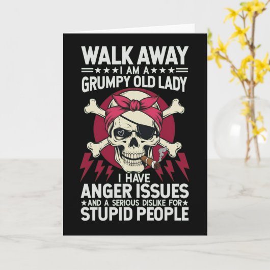 Funny Grumpy Old Lady cardWalk Away I Am A Grumpy  カード (黄色い花)