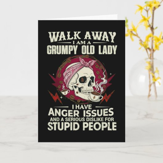 Funny Grumpy Old Lady cardWalk Away I Am A Grumpy  カード (黄色い花)