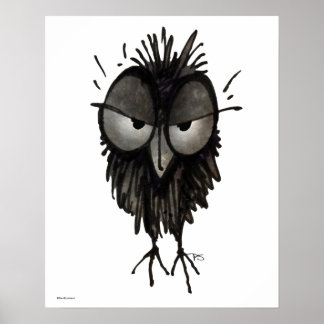 Funny Grumpy Owl Art ポスター