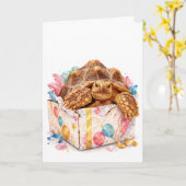Funny Grumpy Watercolor Happy Birthday Gift Turtle カード (黄色い花)