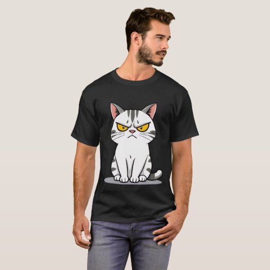Funny Grumpy White Tabby Cat Staring  ✨🐾😠 Tシャツ (正面フル)