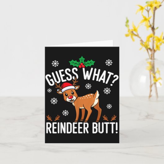 Funny Guess What Reindeer Butt Christmas Reindeer  カード (黄色い花)