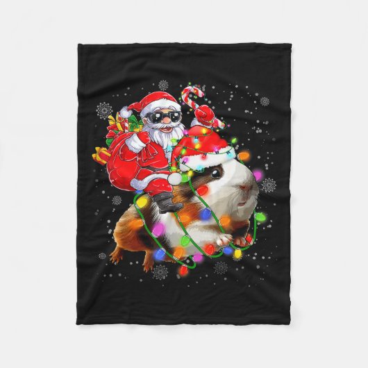 Funny Guinea G Christmas Santa Hat Xmas Lights  フリースブランケット (正面)