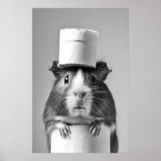 Funny Guinea Pig Bathroom Print, Toilet Paper Hat ポスター (正面)