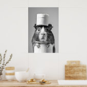 Funny Guinea Pig Bathroom Print, Toilet Paper Hat ポスター (キッチン)