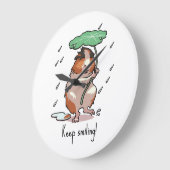 Funny Guinea Pig Keep Smiling Rain Dancing Cartoon ラージ壁時計 (傾斜)