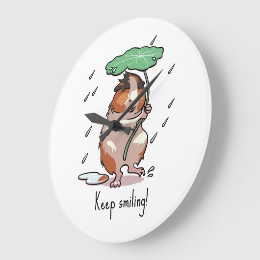 Funny Guinea Pig Keep Smiling Rain Dancing Cartoon ラージ壁時計 (傾斜)