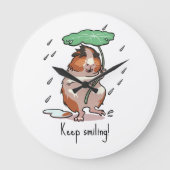 Funny Guinea Pig Keep Smiling Rain Dancing Cartoon ラージ壁時計 (正面)