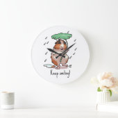 Funny Guinea Pig Keep Smiling Rain Dancing Cartoon ラージ壁時計 (ホーム)