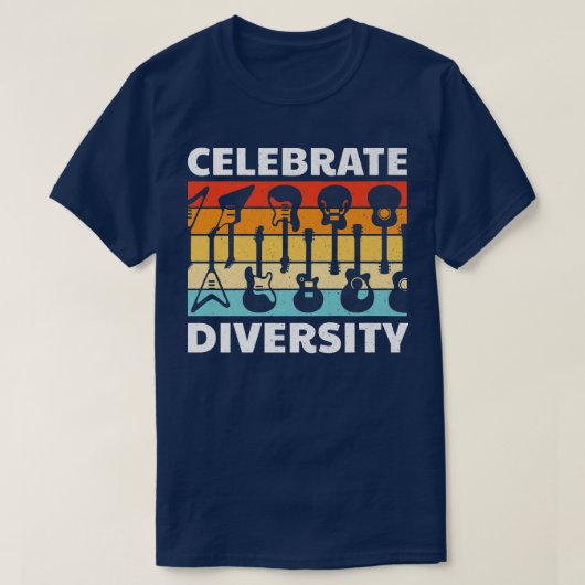 Funny Guitar Celebrate Diversity Vintage Music 738 Tシャツ (デザイン正面)