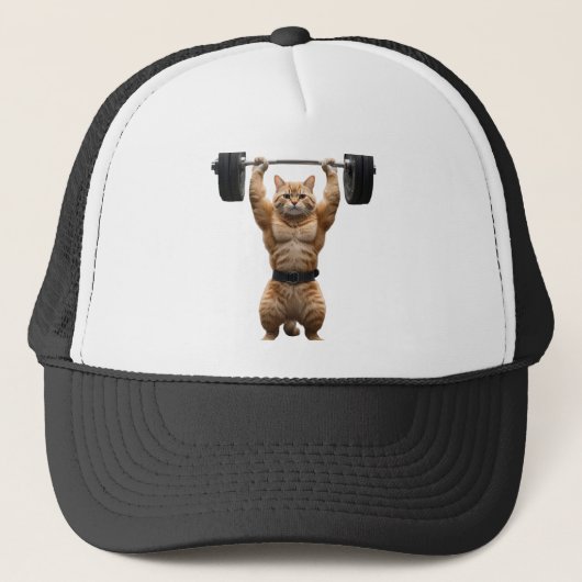 Funny Gym Cat Trucker Hat – Muscular Cat Cap キャップ (正面)